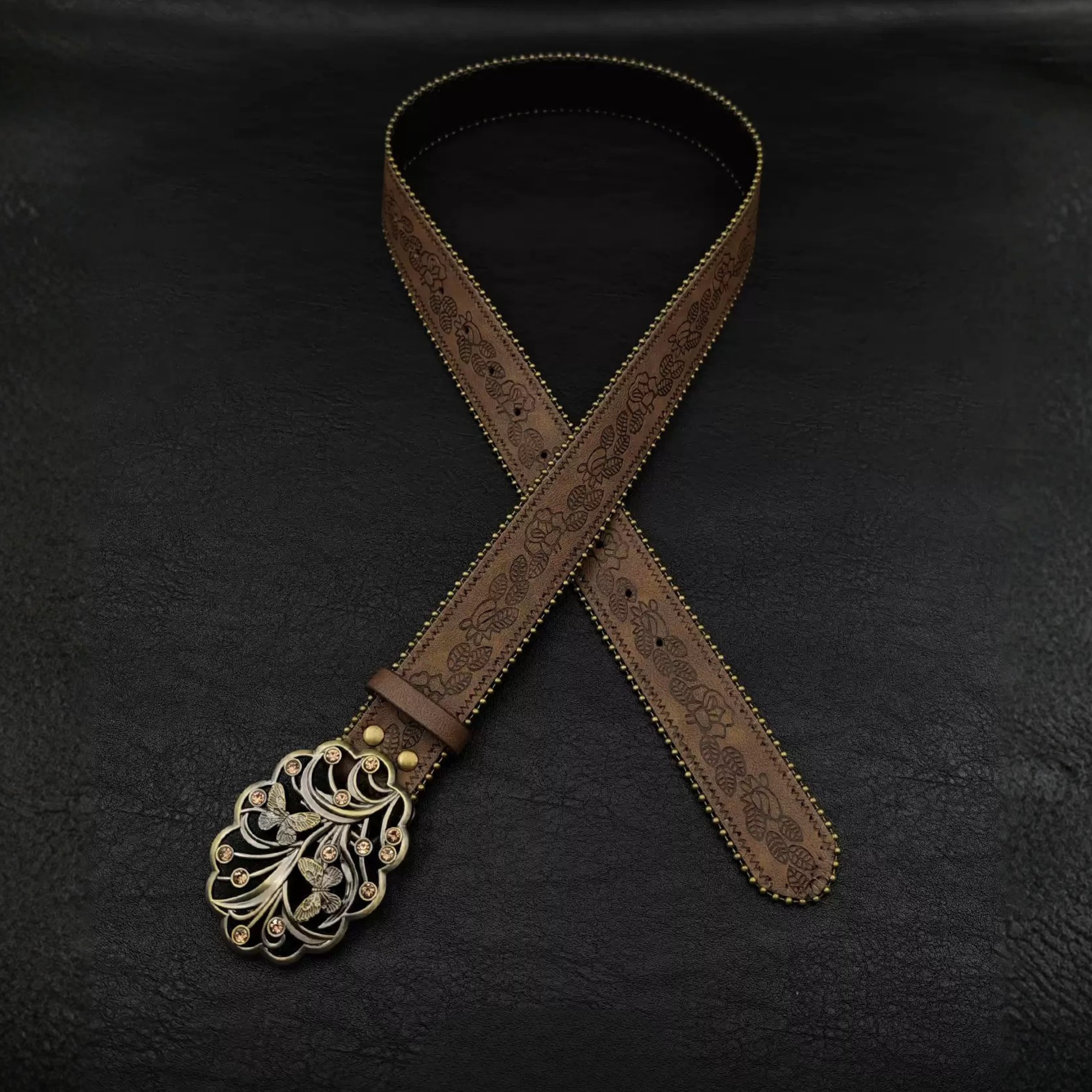 Kahverengi Vintage Kelebek Tokalı Kadın Kemer