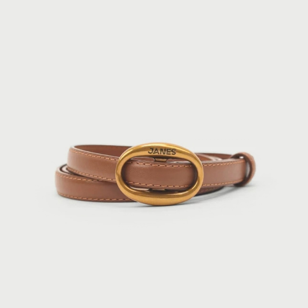 Oval Tokalı Retro İnce Bel Kadın Deri Kemer