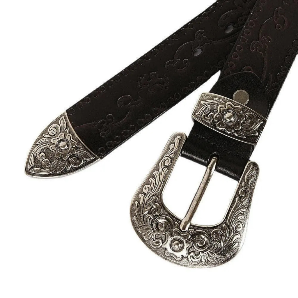 Etnik Tarz Kabartmalı Unisex Hakiki Deri Kemer