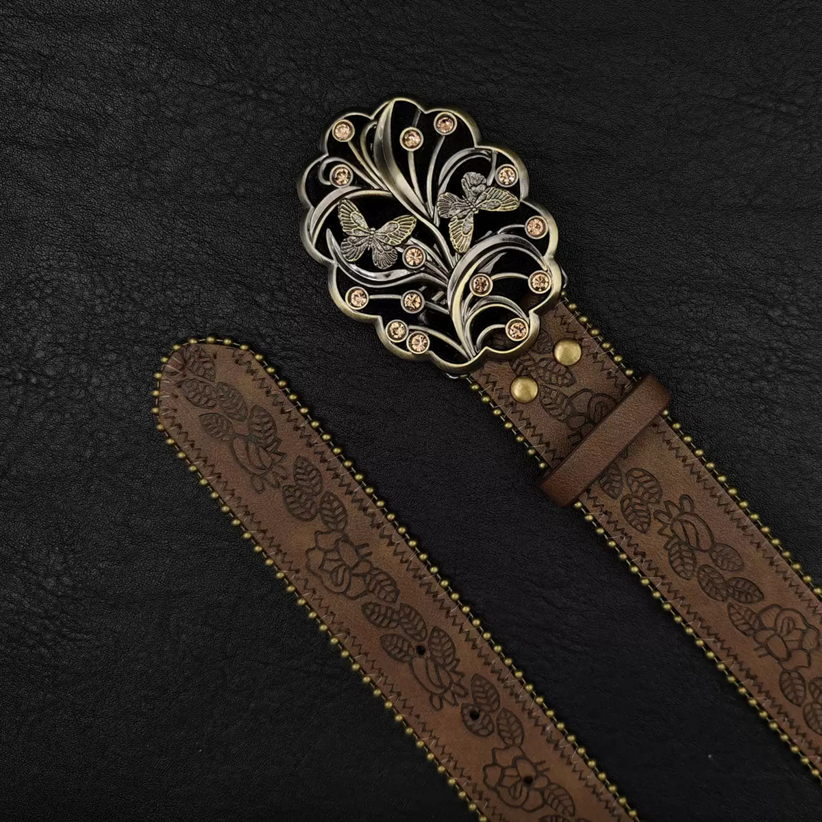 Kahverengi Vintage Kelebek Tokalı Kadın Kemer