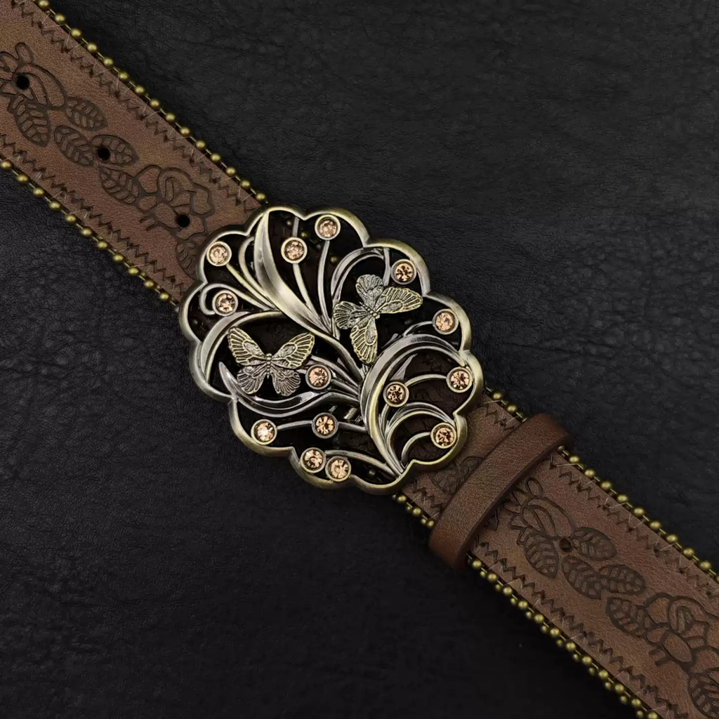 Kahverengi Vintage Kelebek Tokalı Kadın Kemer