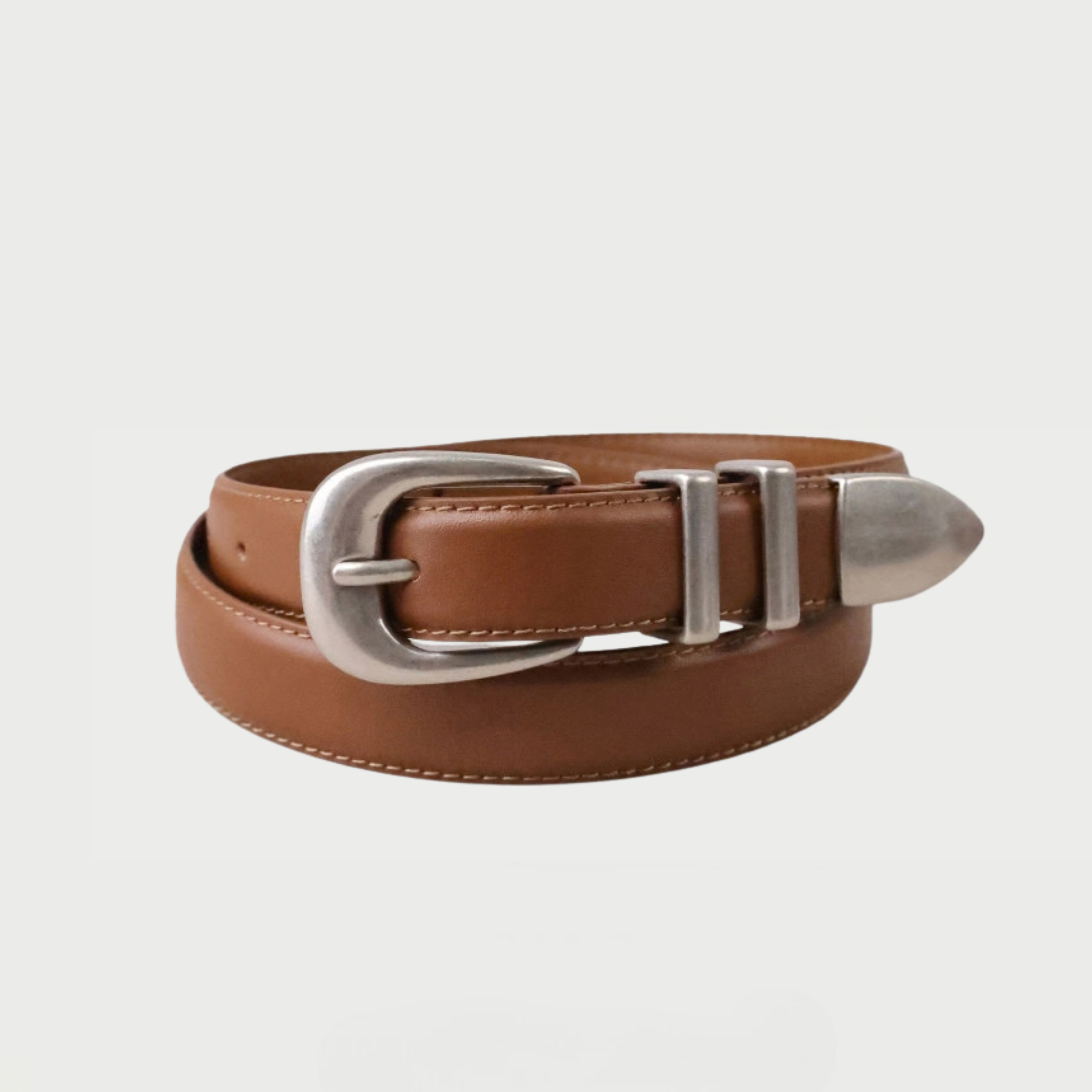 Minimalist Eskitme Gümüş Tokalı Kadın Deri Kemer