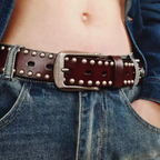 Zımbalı Hip Hop Punk Tarzı Unisex Hakiki Deri Kemer