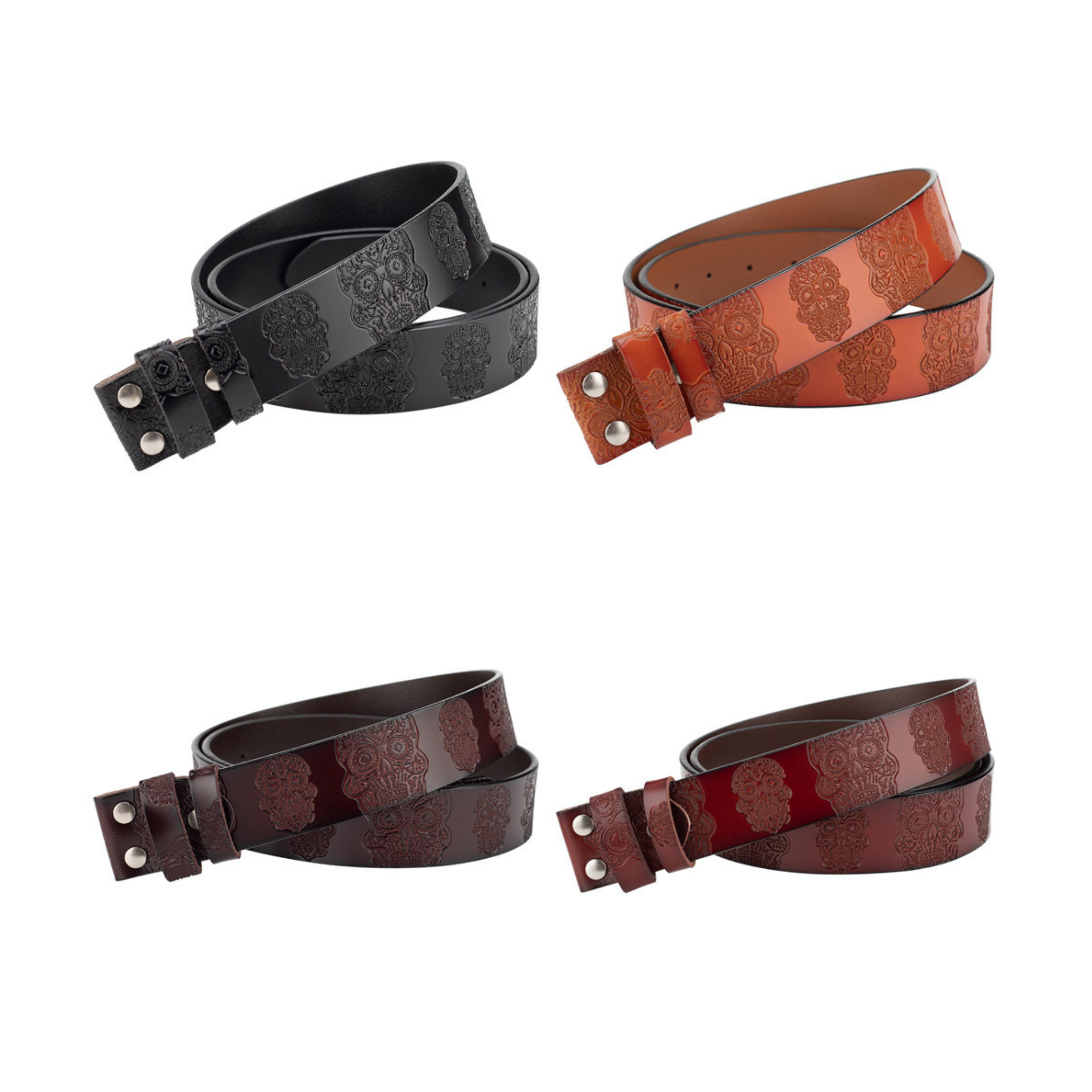 Kurukafa Kabartmalı Retro Unisex Deri Kemer
