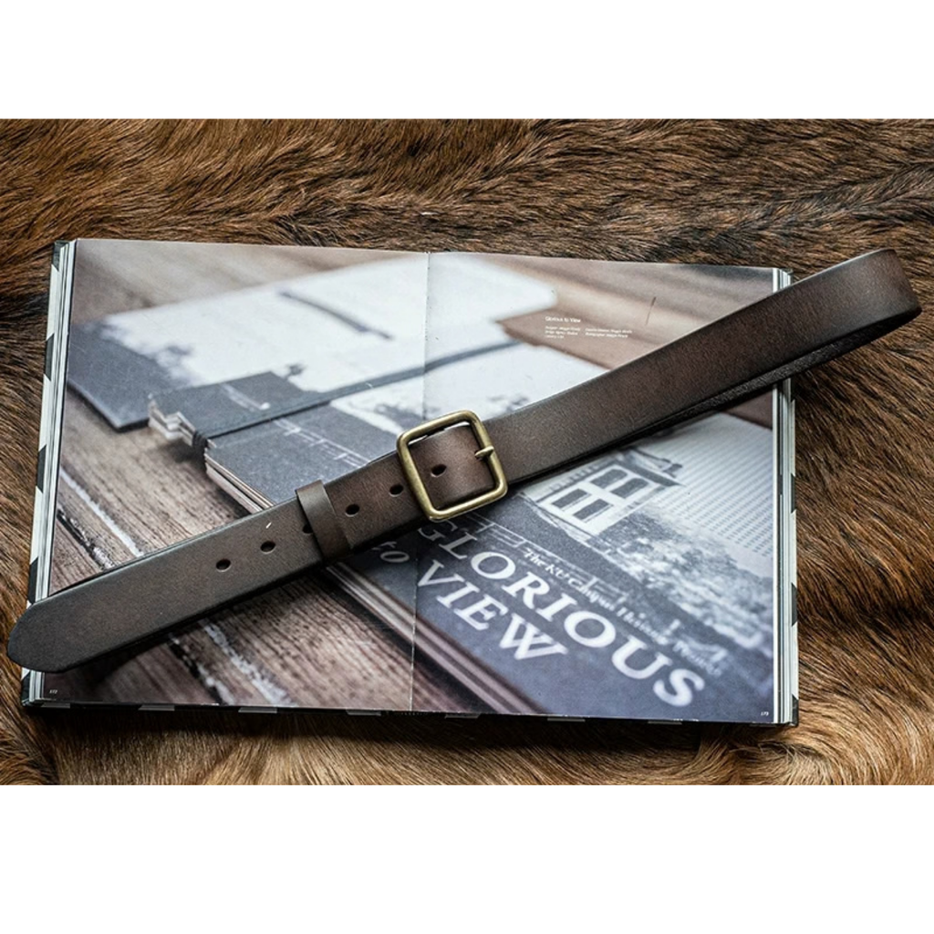 Retro "Heritage 55" Masif Pirinç Tokalı İtalyan Raw Vintage Deri Kemer