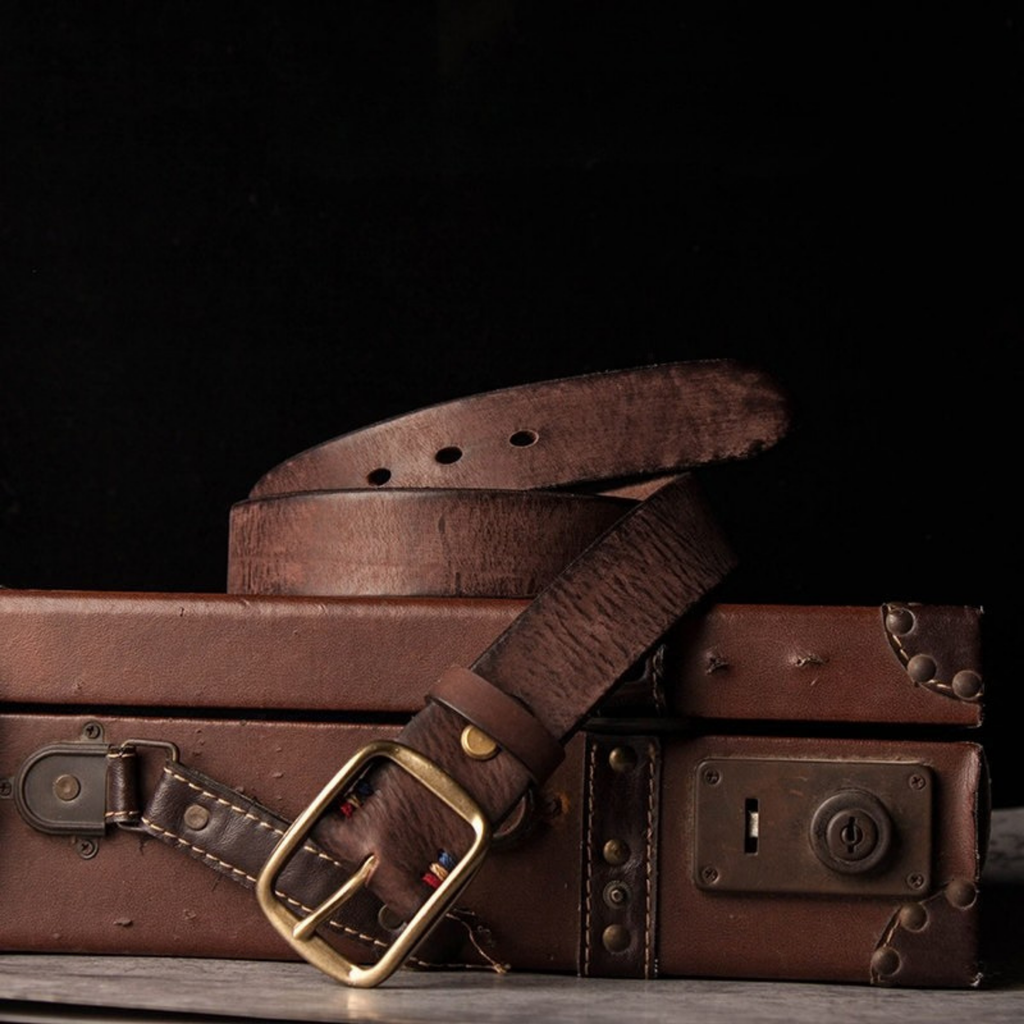 Retro "Heritage 55" Masif Pirinç Tokalı İtalyan Raw Vintage Deri Kemer
