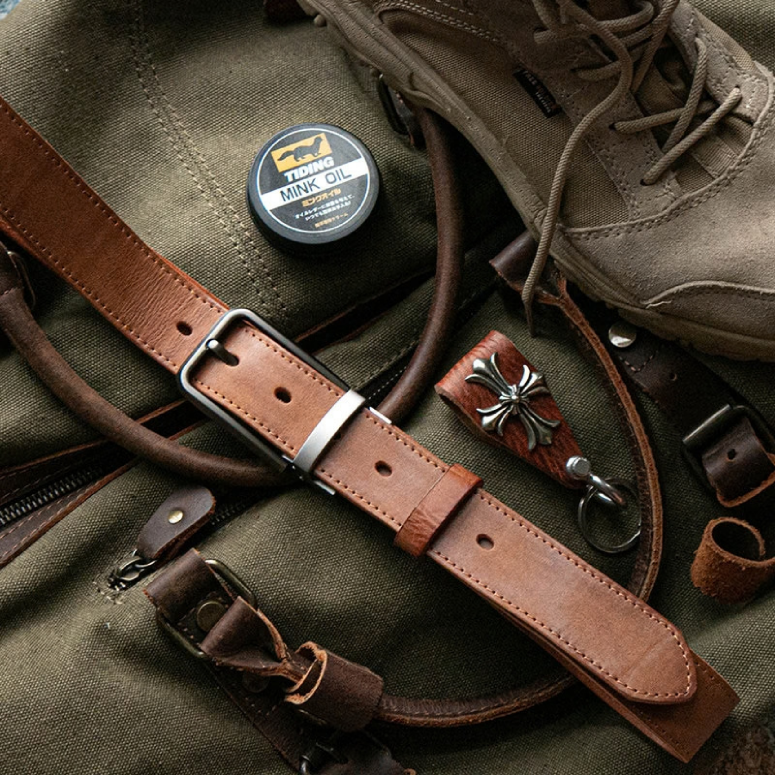 Craftsman Antika Alaşım Tokalı Amekaji Vintage Deri Kemer