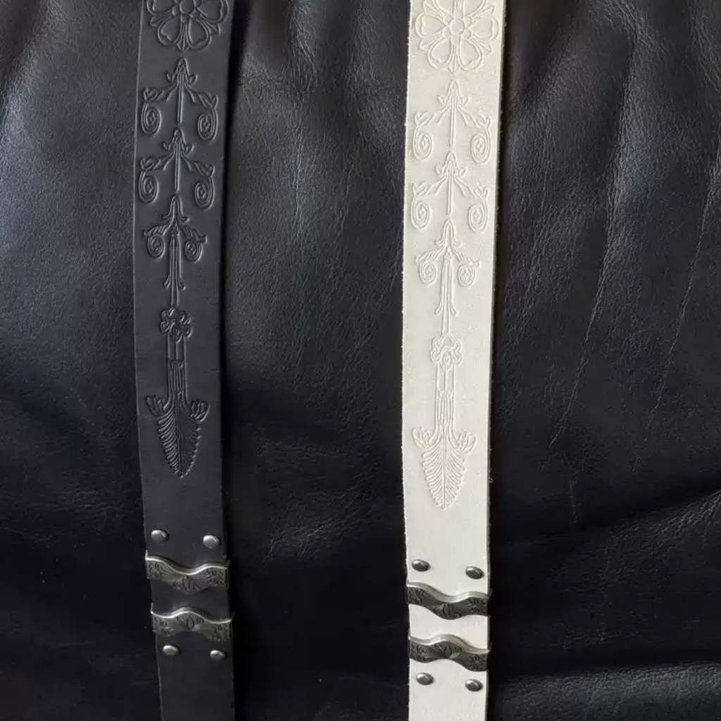 İris Çiçeği Kendo Oyma Altın Damgalı Mat Gümüş Kadın Deri Kemer