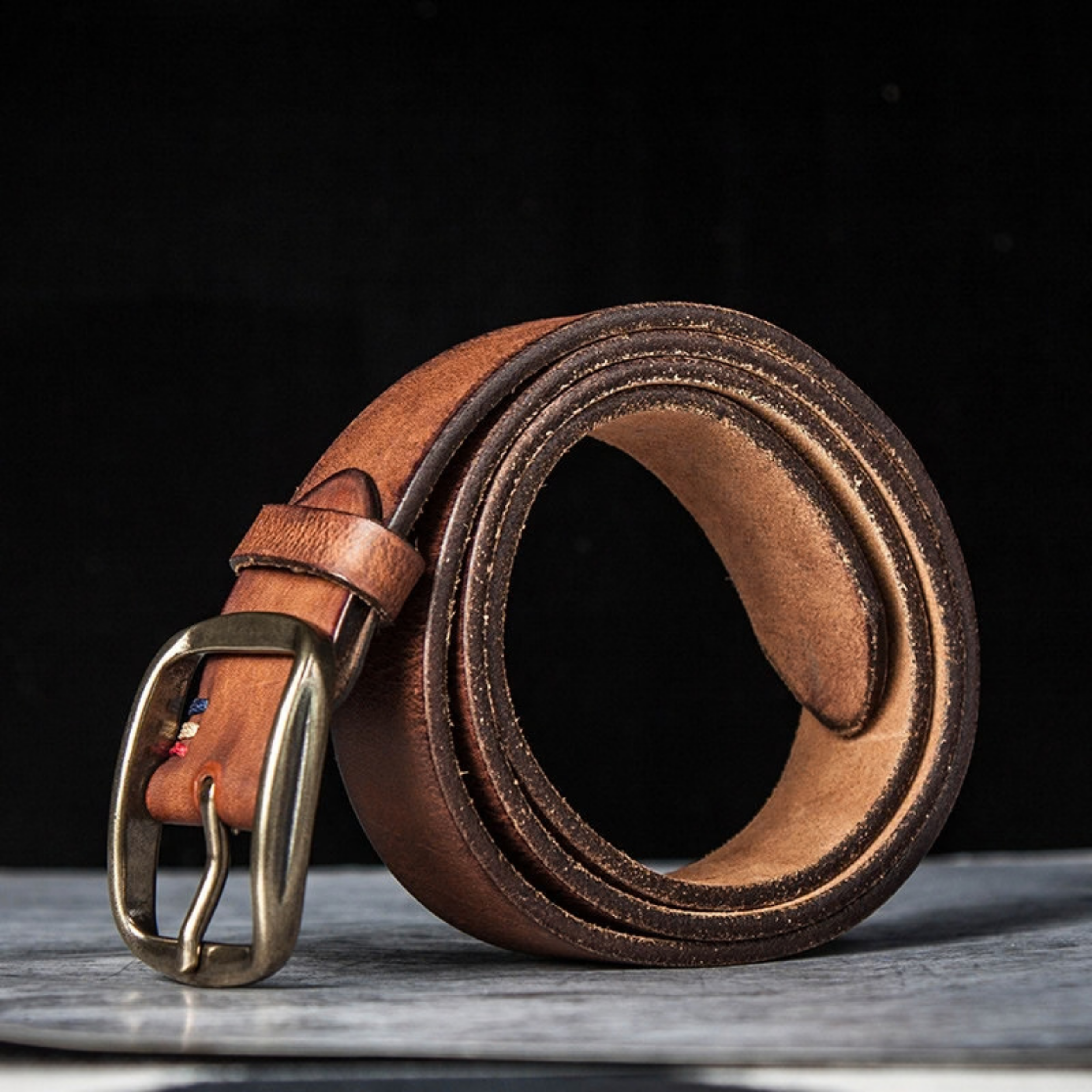 Retro "Heritage 55" Masif Pirinç Tokalı İtalyan Raw Vintage Deri Kemer