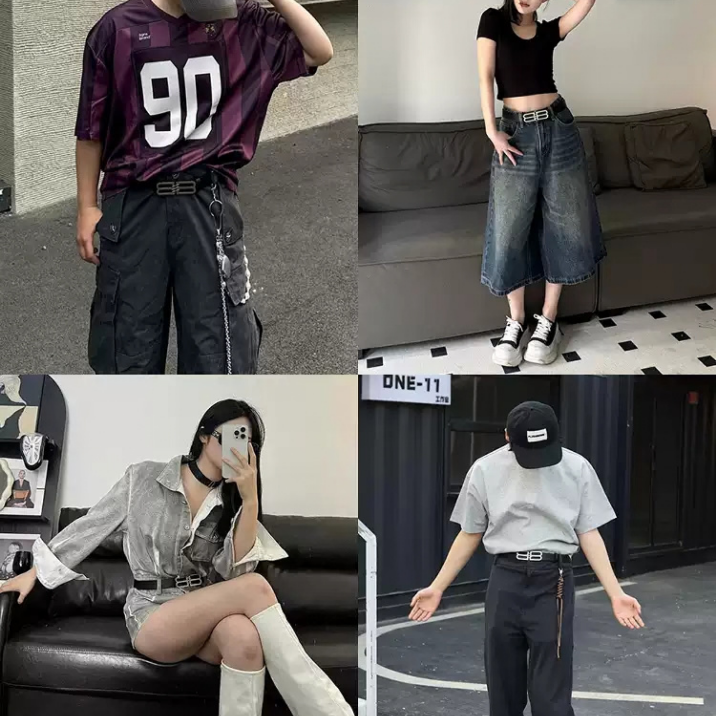  Retro B Harfli Tokalı Niş Tasarım Siyah Unisex Deri Kemer