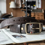 Retro "Heritage 55" Masif Pirinç Tokalı İtalyan Raw Vintage Deri Kemer