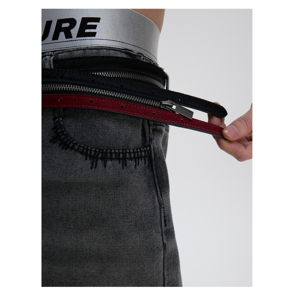 ArguE Retro Niş Tasarım Çift Fermuarlı Unisex Deri Kemer
