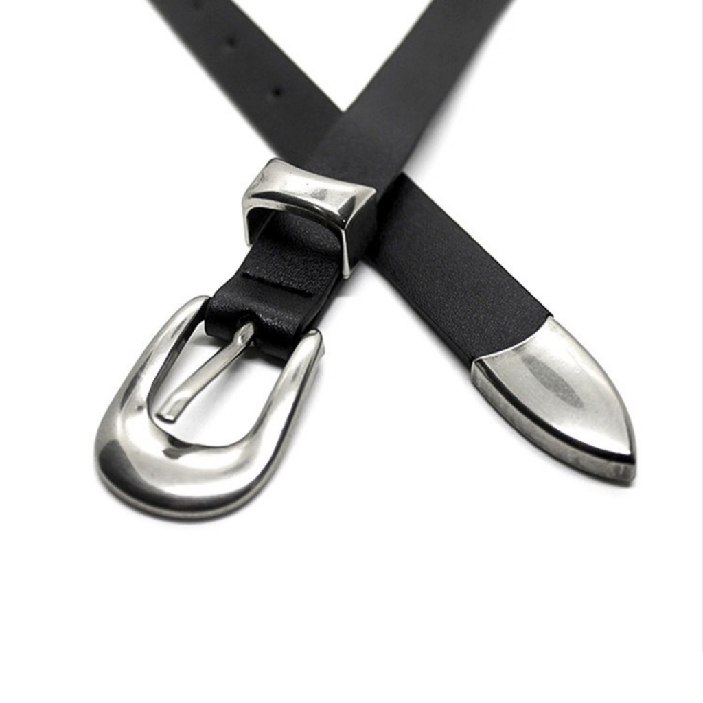 Minimalist Metal Detaylı Unisex İnce Deri Kemer