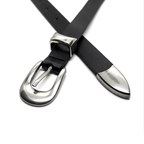 Minimalist Metal Detaylı Unisex İnce Deri Kemer