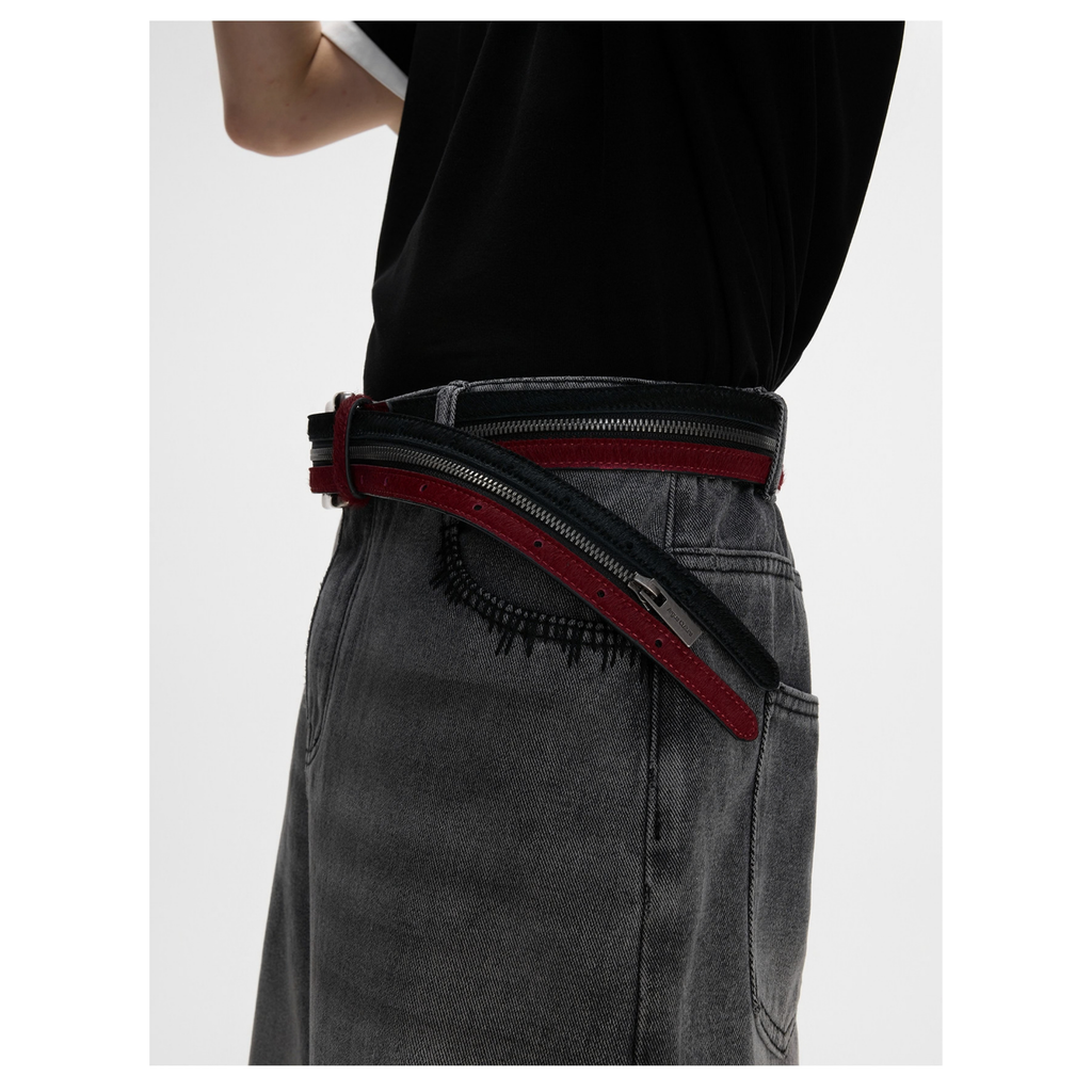ArguE Retro Niş Tasarım Çift Fermuarlı Unisex Deri Kemer