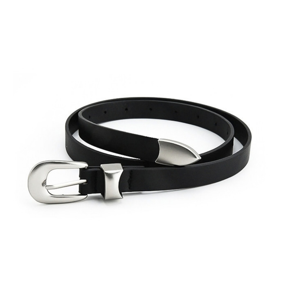 Minimalist Metal Detaylı Unisex İnce Deri Kemer