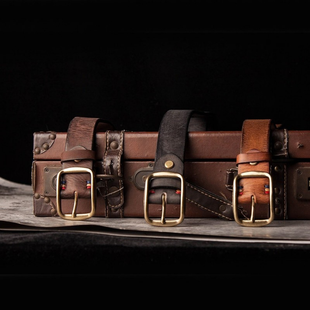 Retro "Heritage 55" Masif Pirinç Tokalı İtalyan Raw Vintage Deri Kemer