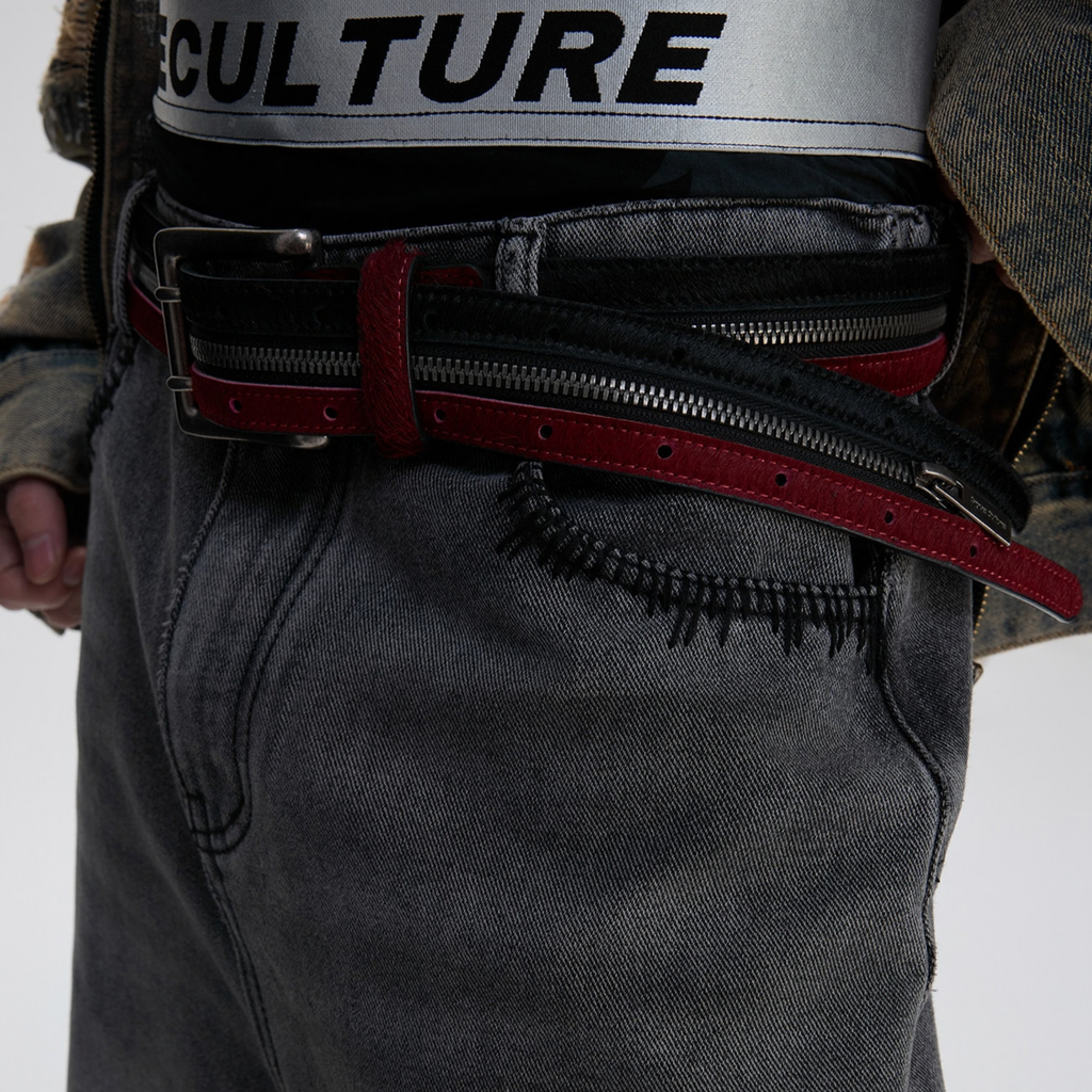 ArguE Retro Niş Tasarım Çift Fermuarlı Unisex Deri Kemer