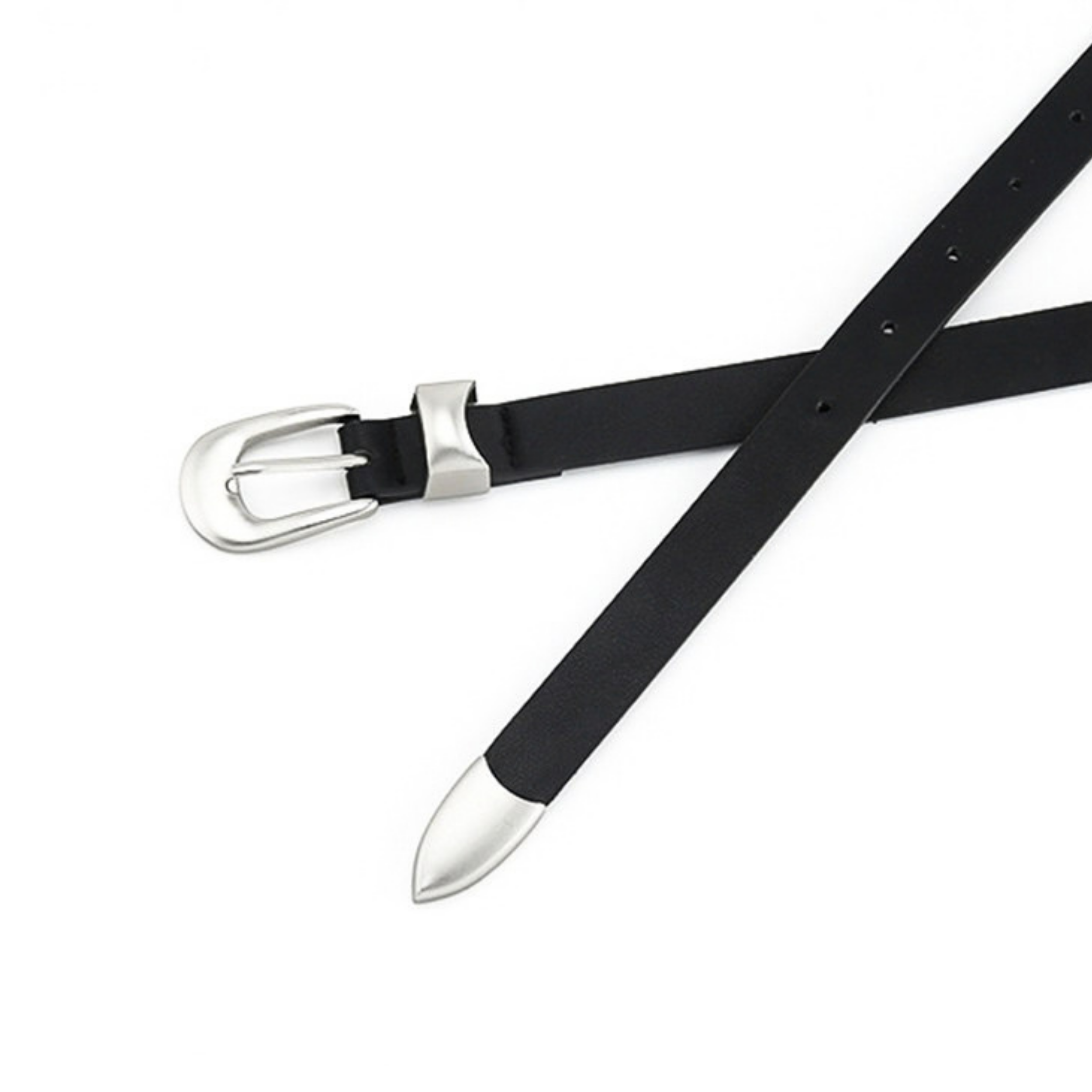 Minimalist Metal Detaylı Unisex İnce Deri Kemer