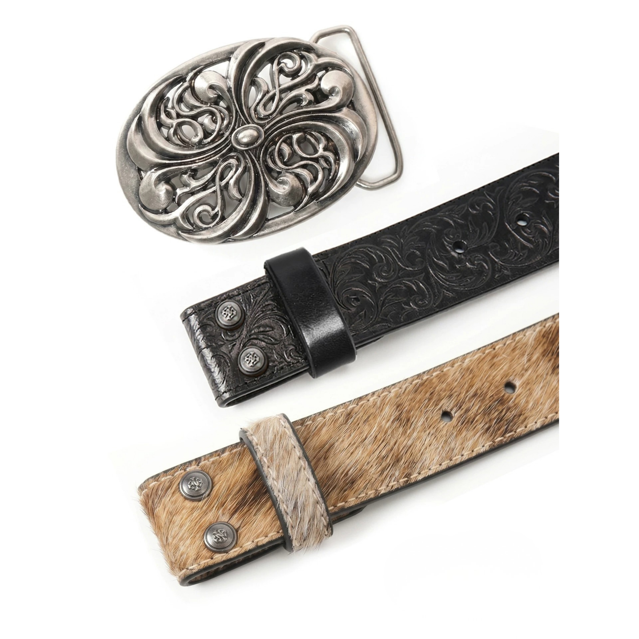 DND4DES Retro Hanımeli Oyma Desenli Deri Kemer