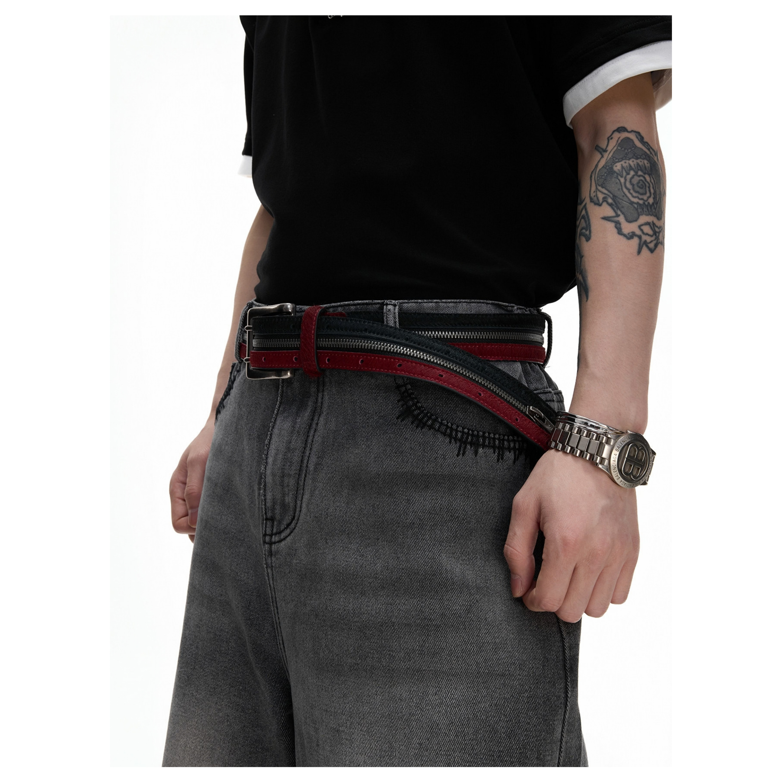 ArguE Retro Niş Tasarım Çift Fermuarlı Unisex Deri Kemer