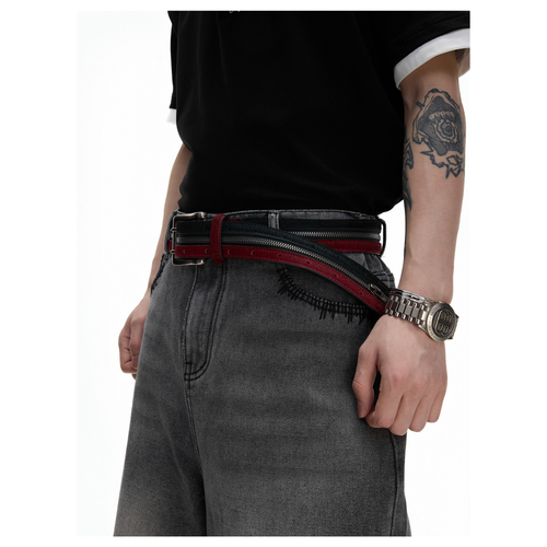 ArguE Retro Niş Tasarım Çift Fermuarlı Unisex Deri Kemer