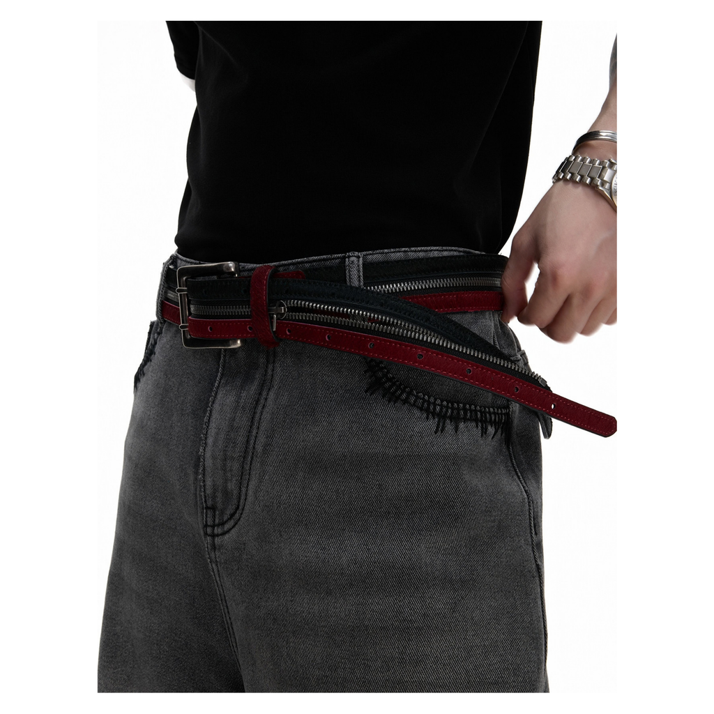 ArguE Retro Niş Tasarım Çift Fermuarlı Unisex Deri Kemer