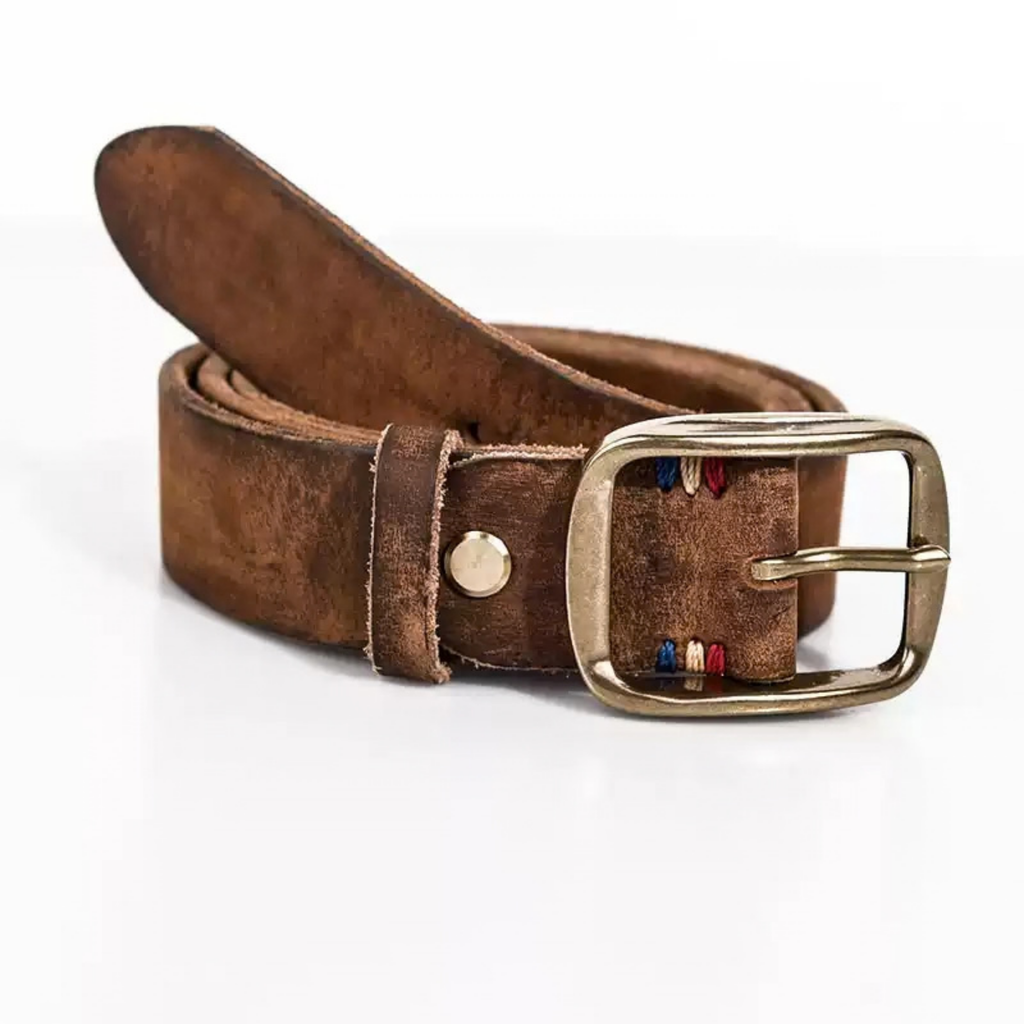 Retro "Heritage 55" Masif Pirinç Tokalı İtalyan Raw Vintage Deri Kemer