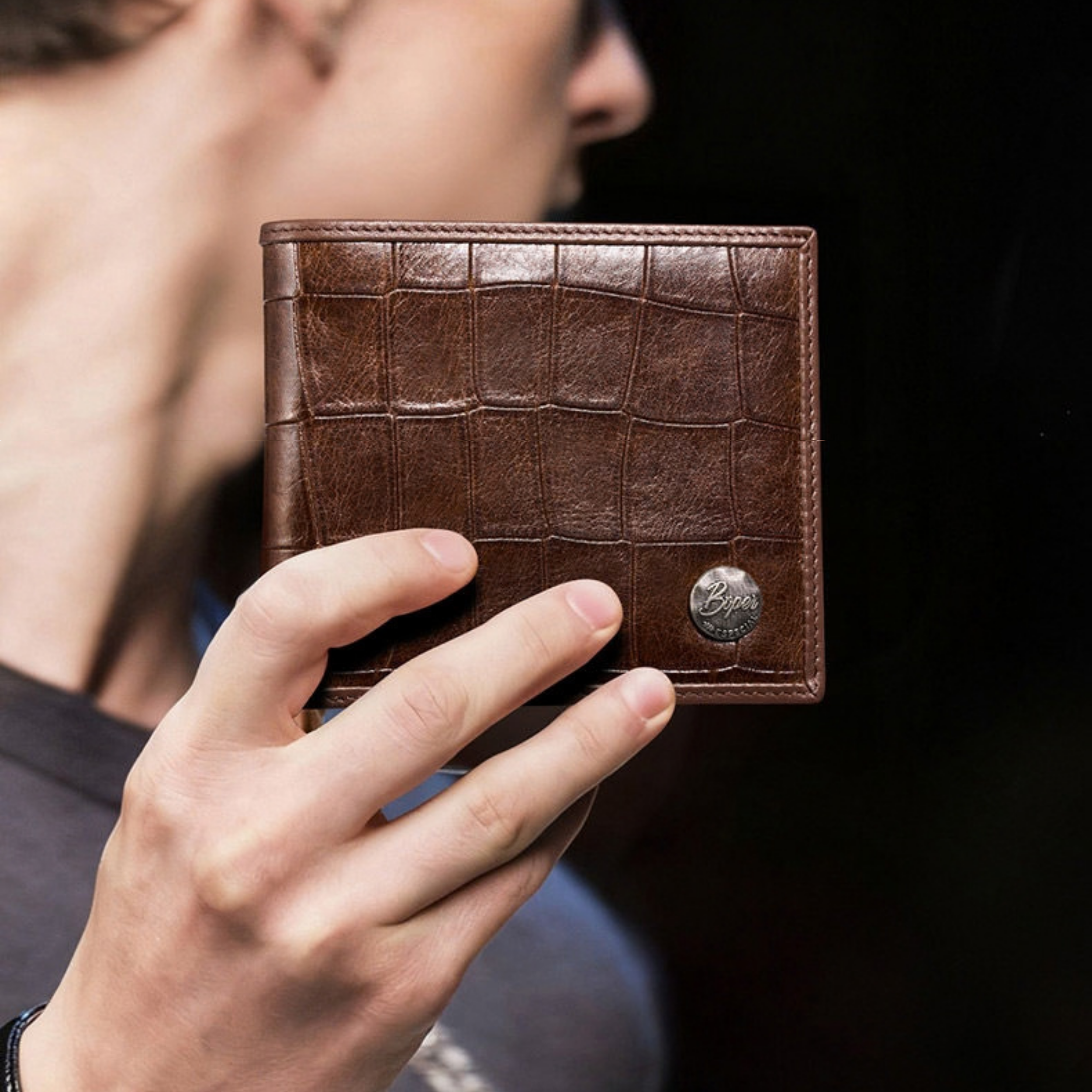  Lüks Timsah Desenli Kabartma Dokulu Deri Erkek Cüzdanı